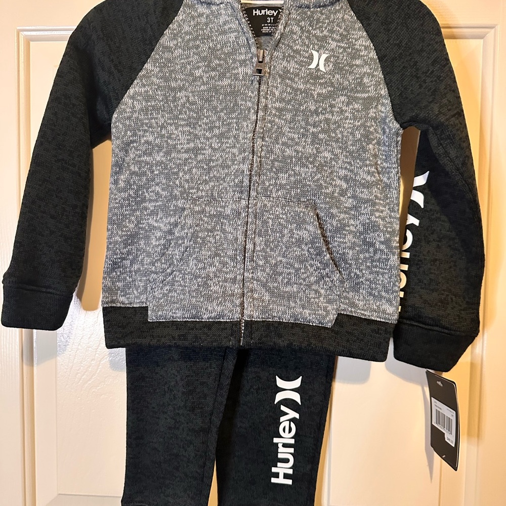 Hurley Kids Two-Tone Gray & Black Zip Hoodie with Matching Joggers